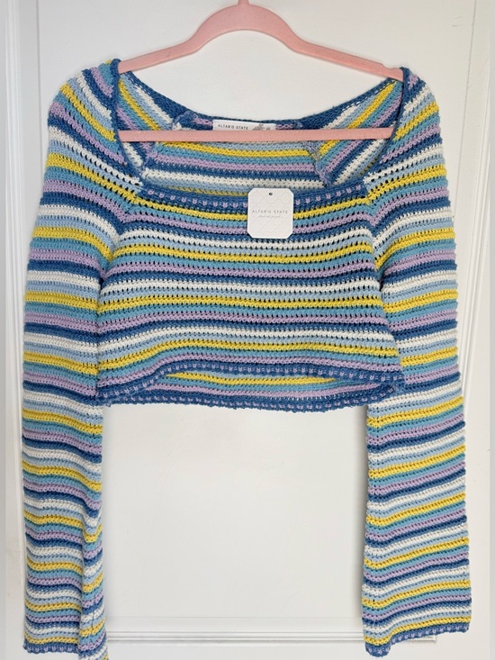 Altar’d State Pastel Crochet Crop Sweater XS Spring Easter Striped NWT - Picture 2 of 3